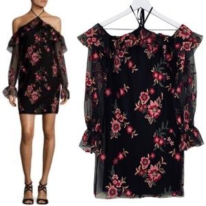 Supply & Demand NWT Boho Floral Embroidered Mesh Off‎ Shoulder Cocktail Dress SM
